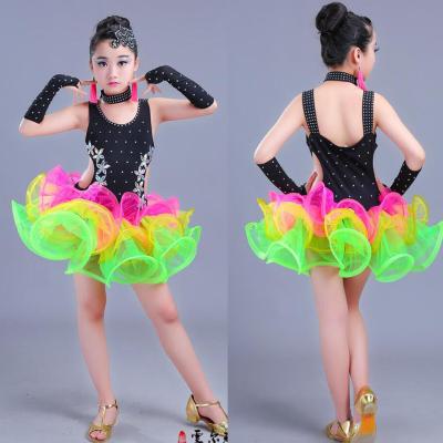 China Kids Jazz Latin Dance Dresses Use Performance Sequined Salsa Kids Dress Girls Ballroom Dancing Latin Dance Equipments for sale