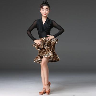 China Loading Service Xia Black Practice Training Clothing Dresses Girl Dance Skirt Performance Less Children Leopard Print Dance Match Service for sale