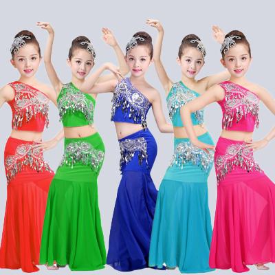 China 2022 Newest Children's Dai Dance Dress Peacock Dance Performance Dress Girls Fishtail Skirt Buttocks Dance Southern Skirt T01 for sale