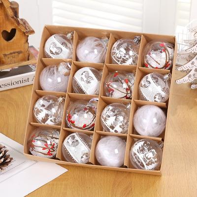 China Christmast Ornament 6cm Pack 16PCS Christmas Baubles Balls Box Set Santa Claus Snowman Hanging Tree Decoration Painted Clear Plastic Ornaments for sale