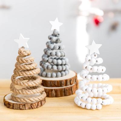 China New Popular Christmas Decor Mini Gift Christmas Tree Decoration Wooden Beads For Crafts Holiday Ornament For Bedroom for sale