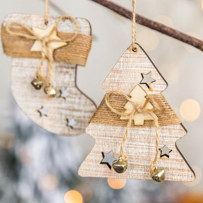 China New Popular Christmas Supplies Gift Wooden Christmas Decor With Bell And Small Elk Tree Sock Pendant Hanging On The Tree for sale