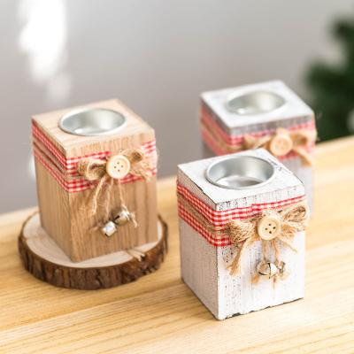 China Christmas Decor Novelty Christmas Decoration Vintage Make Old Candlestick Lights Wooden Candle Holder Gift In Home And Kitchen for sale