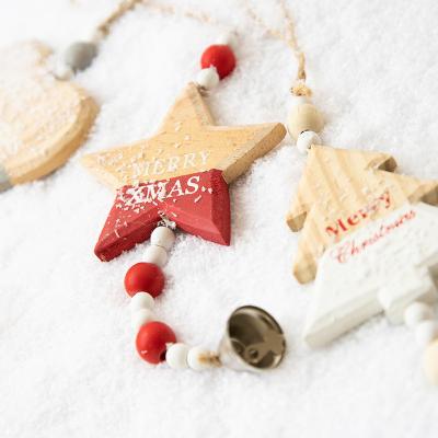 China Christmas Love Star Tree Christmast Ornament Hanging Hanging Christmas Ornaments Decorations Five-pointed Wooden Bell Pendant for sale