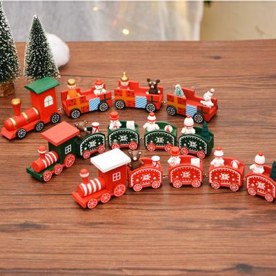 China Wooden Christmast Ornament Christmas Supplies Novelty Train Decoration Set Window Ornament Christmas Table Gift For Kids for sale