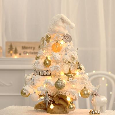 China Popular White Christmas Tree Decoration 50cm Tree Led Christmas Tree Desk Ornaments With Ball Star Bow Knot Table Top for sale