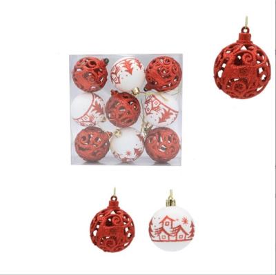 China Chimera Holiday Decorate 6cm 9pcs Hollowed-out Christmas Ball Painting Christmas Tree Hanging As Christmas Gift for sale