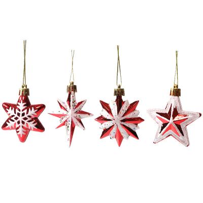 China Christmast Ornament New Christmas Tree Decoration Shaped Polygon Star Five Pointed Star Christmas Tree Decoration Props Red And White Stars Pendant for sale