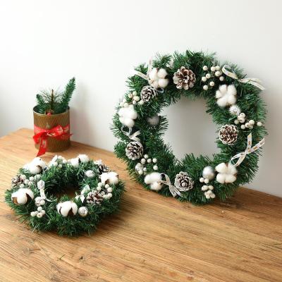 China Christmast Ornament 25cm/35cm/45cm/60cm Cotton and White Pine Cone Christmas Wreath Christmas Decoration for sale