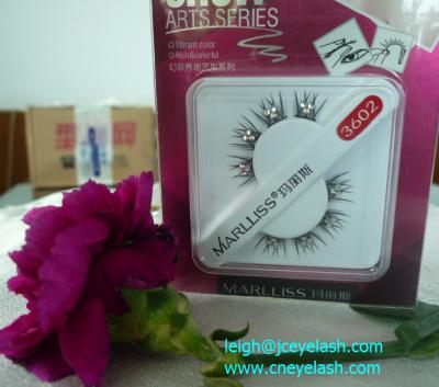 China Material silver crystal diamond decorated false eyelashes with invisible band for sale