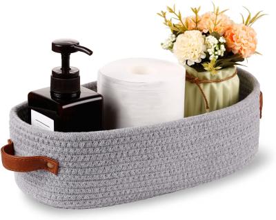 China Europe small cotton rope woven basket, toilet paper basket, room storage basket with handles for bathroom for sale