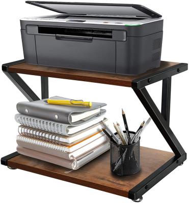 China Viable Desktop Printer Stand with 2 Row Storage Wooden Shelves for sale