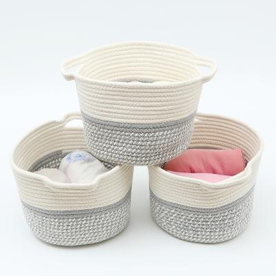 China Small Viable White and Gray Woven Storage Basket Cotton Rope Baskets for Home Decorative Blankets Living Room Laundry Storage Baskets for sale