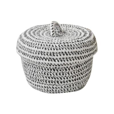 China Sustainable Cotton Rope Storage Basket With Lid Mini Woven Storage Bins Nursery Basket Organizer For Shelf And Desk for sale