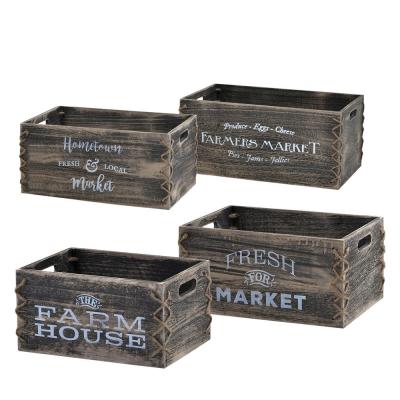 China Pre-Assembled 4 Gray Storage Wooden Crates Europe Farm Wood Antique With Side Cutouts for sale