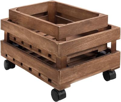 China Europe factory supply removable crate wooden cd box rustic wooden storage box with wheel for sale