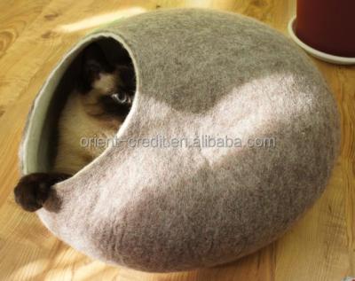 China Europe Orient Credit Cat Bed, House Cave. Size M Natural sheep wool. Hand felted color sand brown for sale