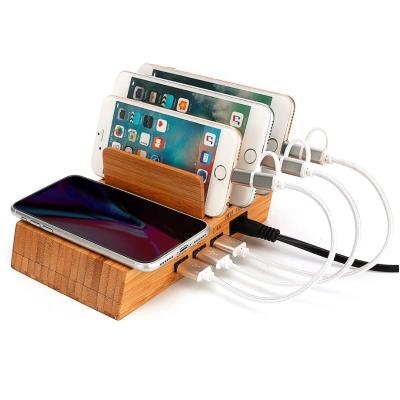 China Popular Wood Universal 3 Port USB Charger+holder Wireless Desktop Charging Station For iPhone Xs/Xr/Xs Max for sale