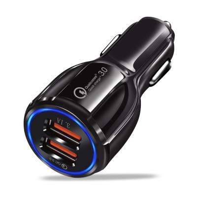 China With blue LED light; Cheap Double Usb Port Car Fast Charger 3.1A Charging DC5V 6A Price QC3.0 Adapter for sale