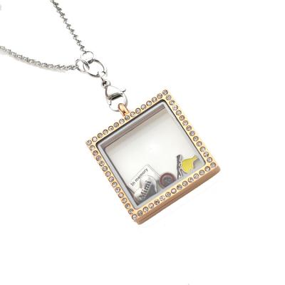 China square floating glass Locket pendant ,Alloy Material Type open locket floating locket for sale