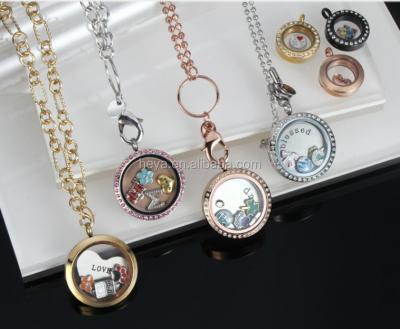 China round stainless steel wholesale floating locket with CZ stone zu verkaufen