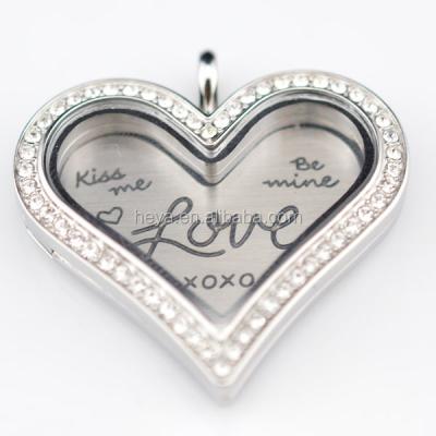 China love heart shape living lockets stainless steel floating glass locket for sale