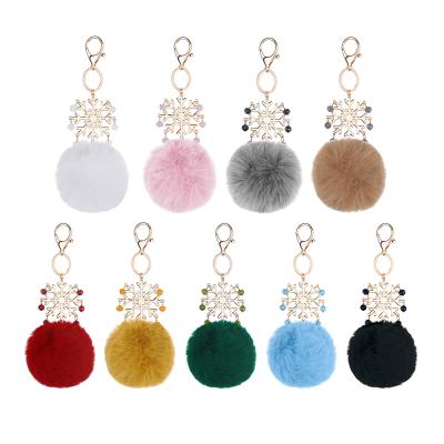 Cina Snowflake Christmas Decoration Fur Ball Rex Rabbit Pompom with beads Keychain in vendita