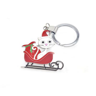 中国 Christmas cute carton cat keychains wholesale Enamel stainless steel keychain 販売のため