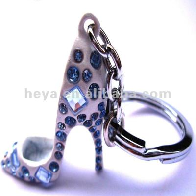 China fashion design blue diamond high-heeled shoes keychains for sale