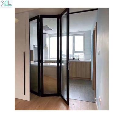 China Sound Insulation Customized Waterproof Exterior Aluminum Glass Sliding Bi Folding Door for sale