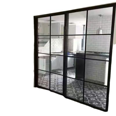 China Sound Insulation Xilin Moden Slim Frame Black Aluminum Multi Panel Tempered Glass Moden Sliding Door for sale