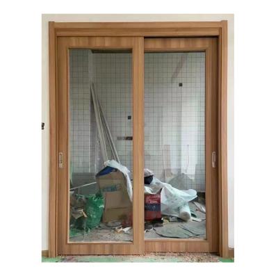 China Sound Insulation Internal Wooden Door Painting Solid Wood Interior Door Double Sliding Glass Wooden Door for sale