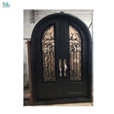 China American Custom Security Anti-theft Security Double Doors Hot Dipped Galvanized Wrought Iron Metal Front Doors for sale