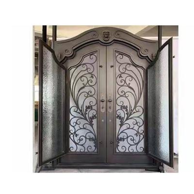 China Custom Made Modern Exterior Double Doors Anti-theft Security Metal Front Door Metal Front Entry Wrought Iron Front Door for Home for sale