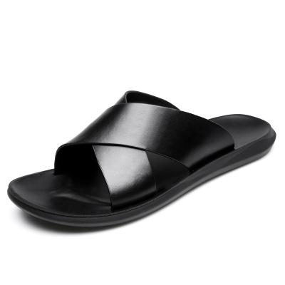 China Non-slip Slippers Men Breathable Genuine Leather Thick Bottom Slippers for sale