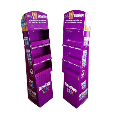 China Retail Supermarkets Storage Pharmacy POP Drugstores Stand Up Supermarket Shelf Free Standing Floor Display For Kids for sale