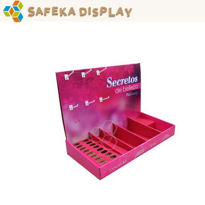 China Portable Promotion Shelf Custom Floating Finish Cardboard Floating Wooden Promotional Cosmetics Show Idea Racks Safeka Display Foldable for sale