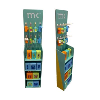 China Recycled Materials Safeka Custom Logo Innovative Cardboard Shelf Supermarket Display With Hooks For Pet Collars/Leashes/Poop Bags for sale