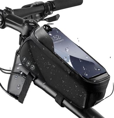 China Reflective Bike Handlebar Phone Holder Bag, Phone Holder For Bicycle With Reflective Front Tube Bag Waterproof Bag for sale