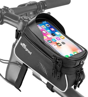 China Waterproof Mobile Phone Holder Bag Bicycle Front Frame Tube Handlebar Bag Mountain Bike Touch Screen Phone Top Bags for sale