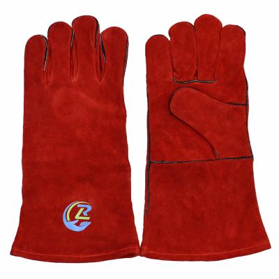 China Hot Selling Hand Protection Unliner Breathability Cow Red Split Leather Working Electric Welding Gloves for sale