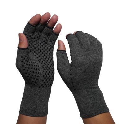 China 5017 Silicone Dots Conductor Cotton Therapeutic Compression Half Finger Arthritis Gloves for sale