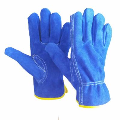 China Warm blue driver work leather hand protection winter cowsplit safety hand gloves porcelain for sale