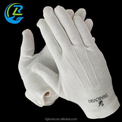 China 100% Cotton Button Snap 3 Stripes Striped Butler Gloves White Porcelain Gloves Factory for sale