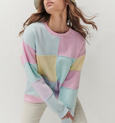 China Newest Design Women's Pullover Crewneck Color Block Brushed Fleece Anti-pilling Sweatshirt Wholesale for sale