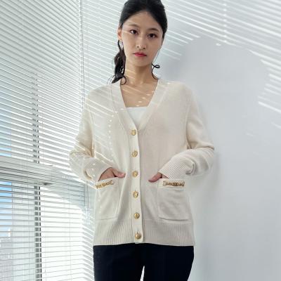 China Autumn Women's Anti-pilling Vintage Cardigan Coat Solid Color Pure Cashmere Knitted Mid Length Mid Length Sweater HOHO22 for sale