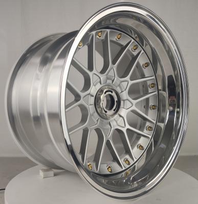 China FLAT polished outer lip, polished center 3 piece forged wheel for sale