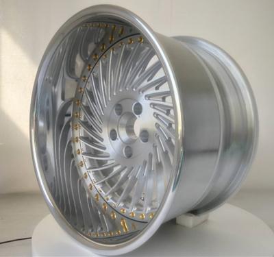 China FLAT polished outer lip, brush center 3 piece forged wheel for sale