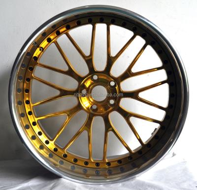 China Mesh Design High Polish Lip High Polish Center With Gold Clear Coat 3 Pcs Forged Car Wheel Rim for sale