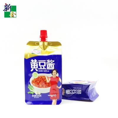 China Flexible Barrier 280g 450g Pack Flat Bottom Spout Pouch Packaging Plastic Filling Bag For Sauce for sale